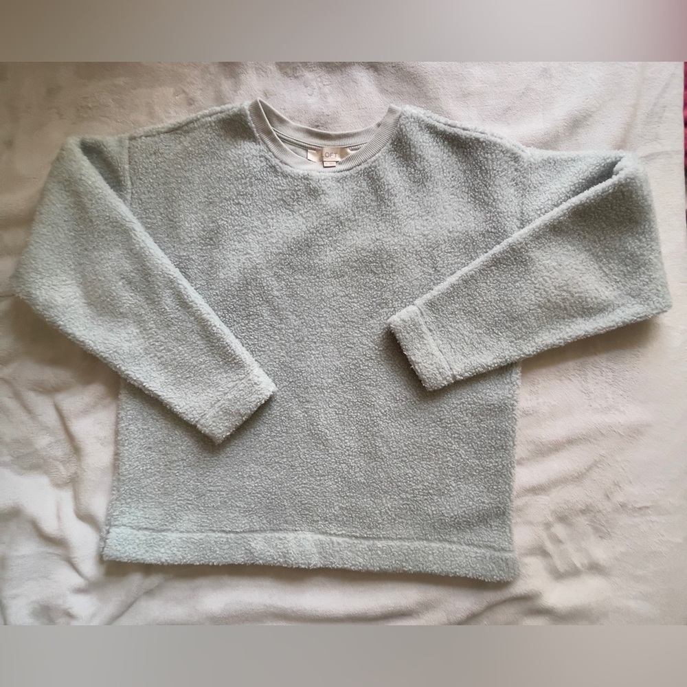 Loft Cozy Crewneck Sherpa Sweater - Light Sage Green